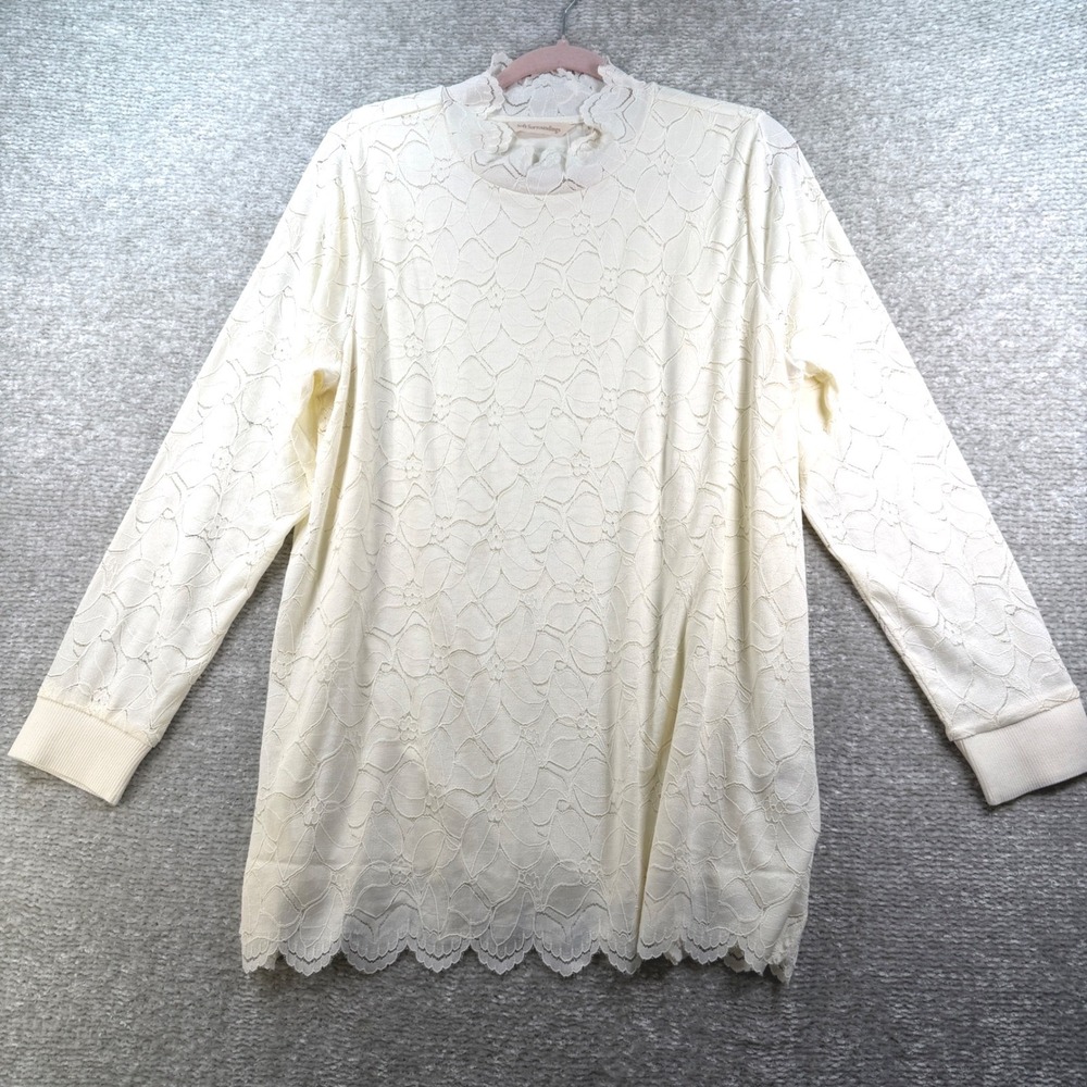 Soft Surroundings Camarra Lace Mockneck Top Ecru New L Cream Boho Romantic
